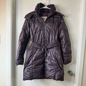 Marella by MAX MARA Long quilted DOWN Feather Jacket Coat Violet Size S Belted